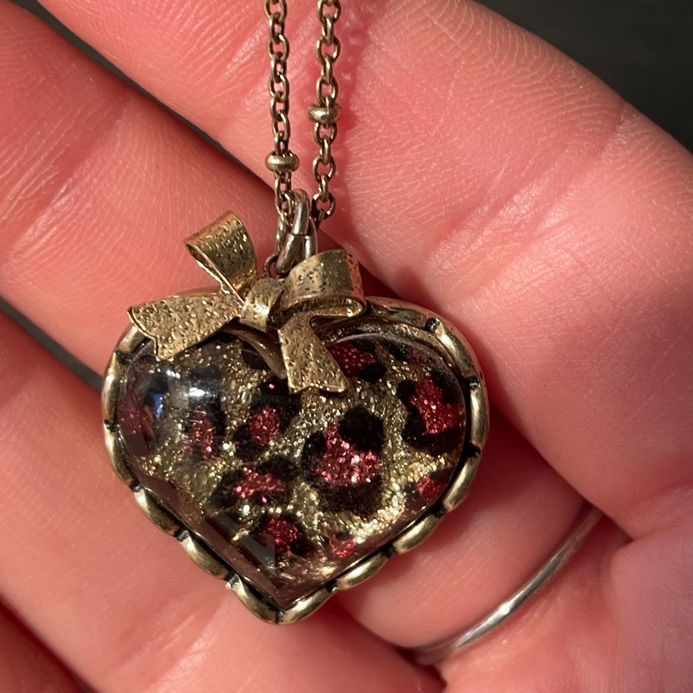 Betsy Johnson Pink Leopard Heart Necklace